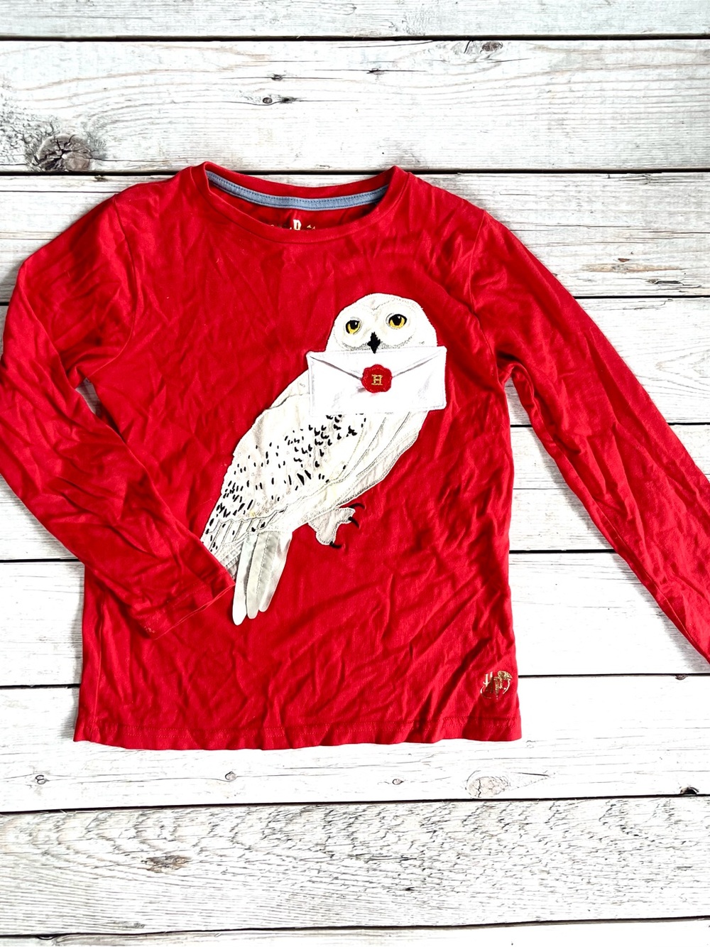 Mini Boden Harry Potter Red Long-Sleeve Tee with Hedwig Appliqué